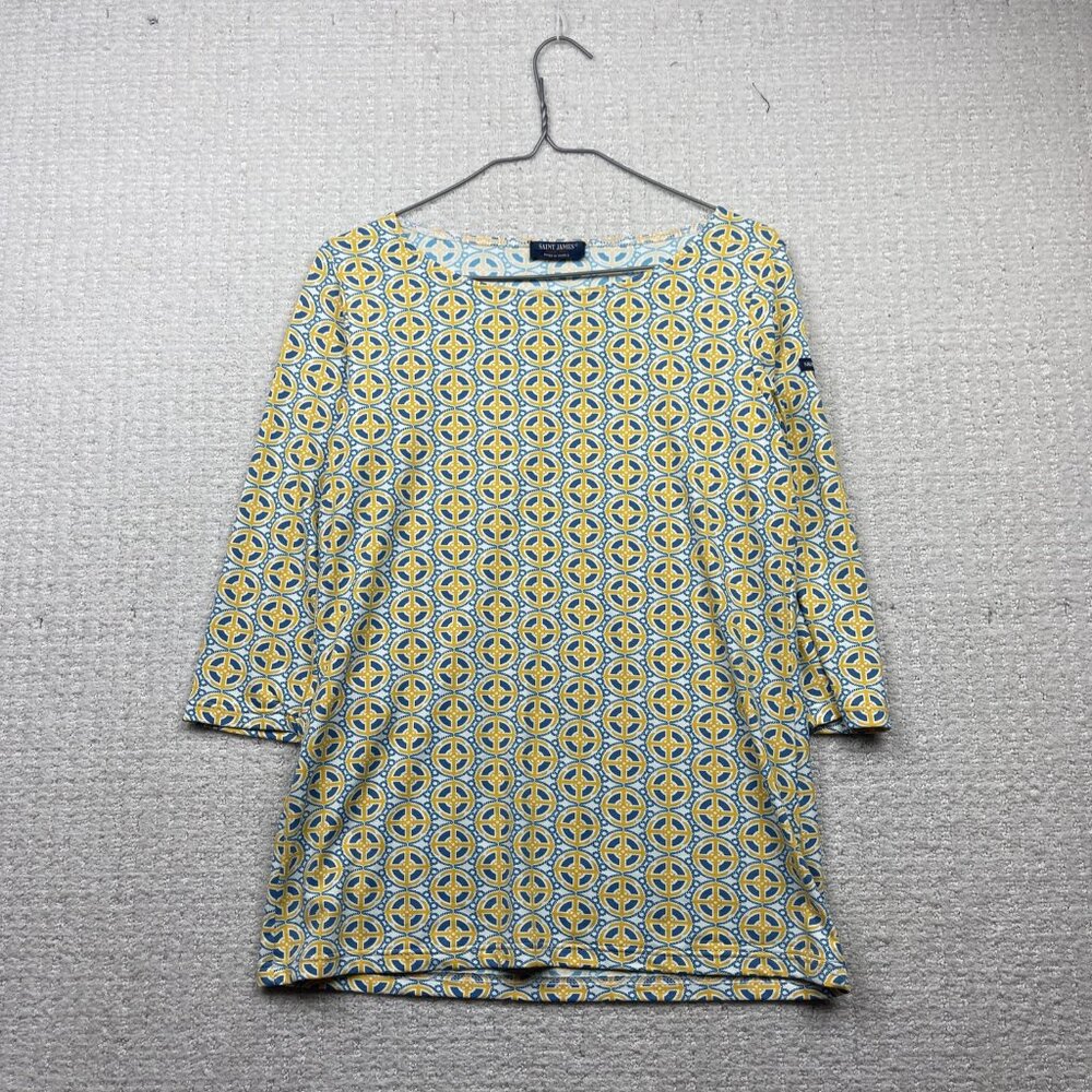 Saint James Women's Shirt Size S Striped Blue Gold Boat Neck Tee Made in France
